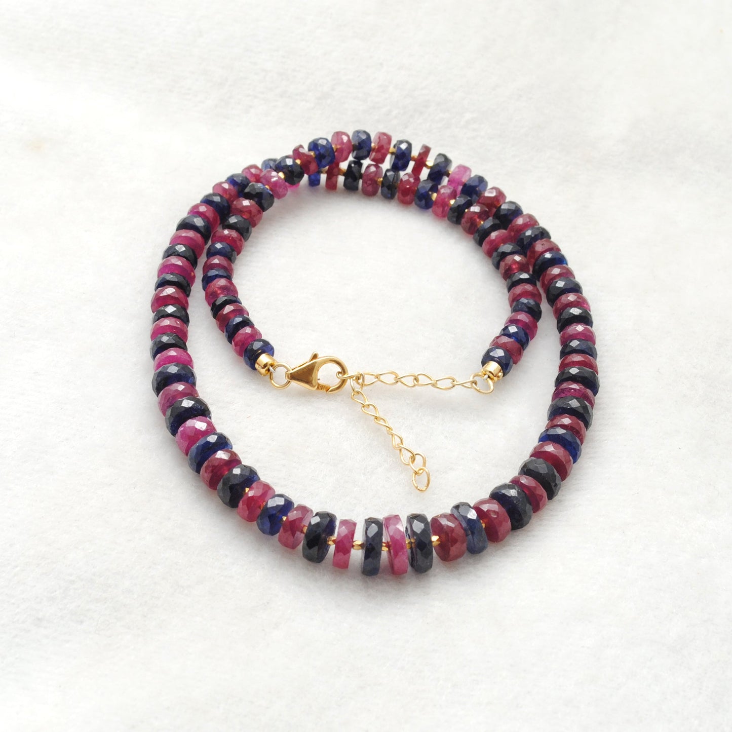 925 Sterling Silver Ruby & Sapphire Beaded Necklace – Gift for Her