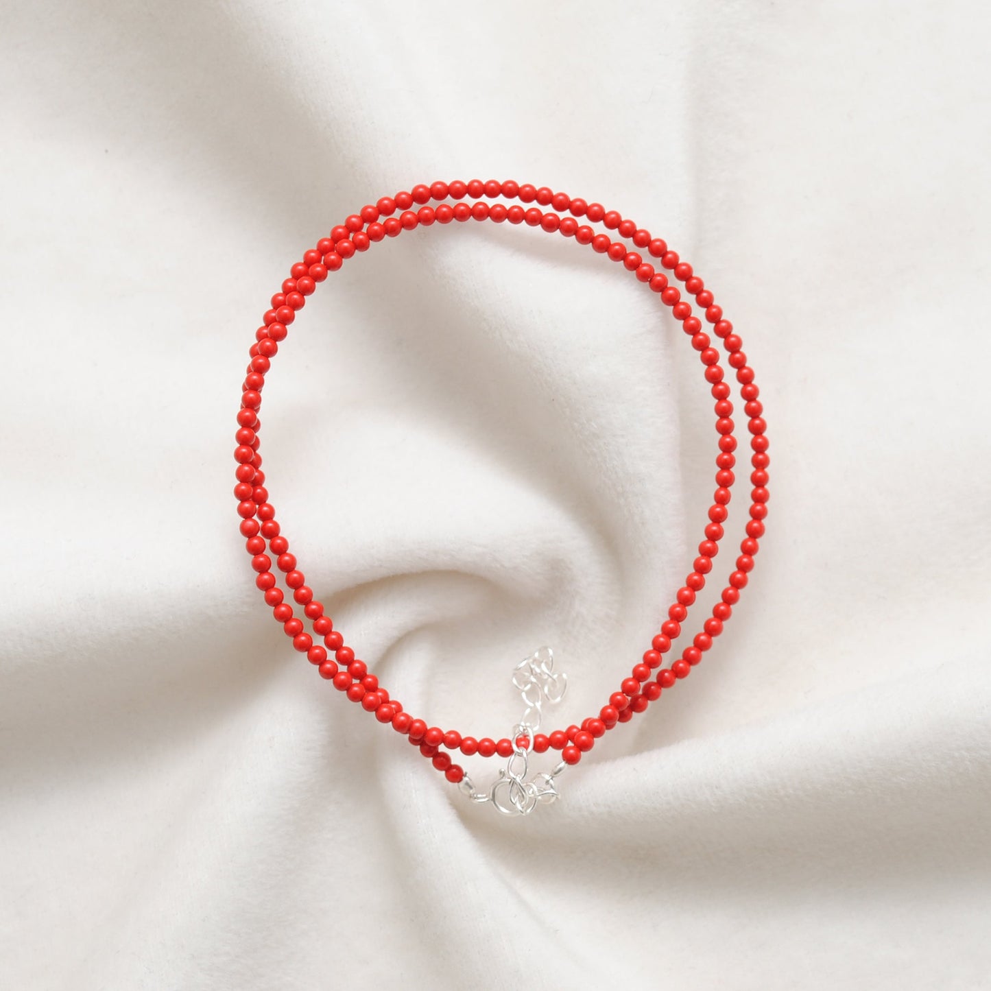 925 Sterling Silver Red Coral Beaded Necklace With Extension