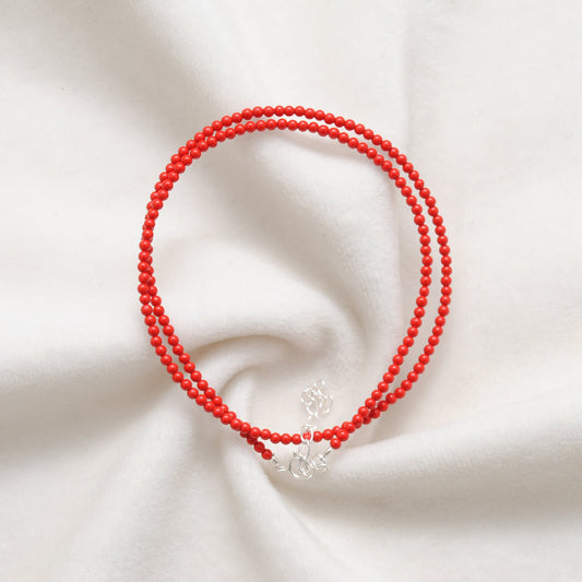 Natural Red Coral Bead Necklace with 925 Silver Findings - view 3