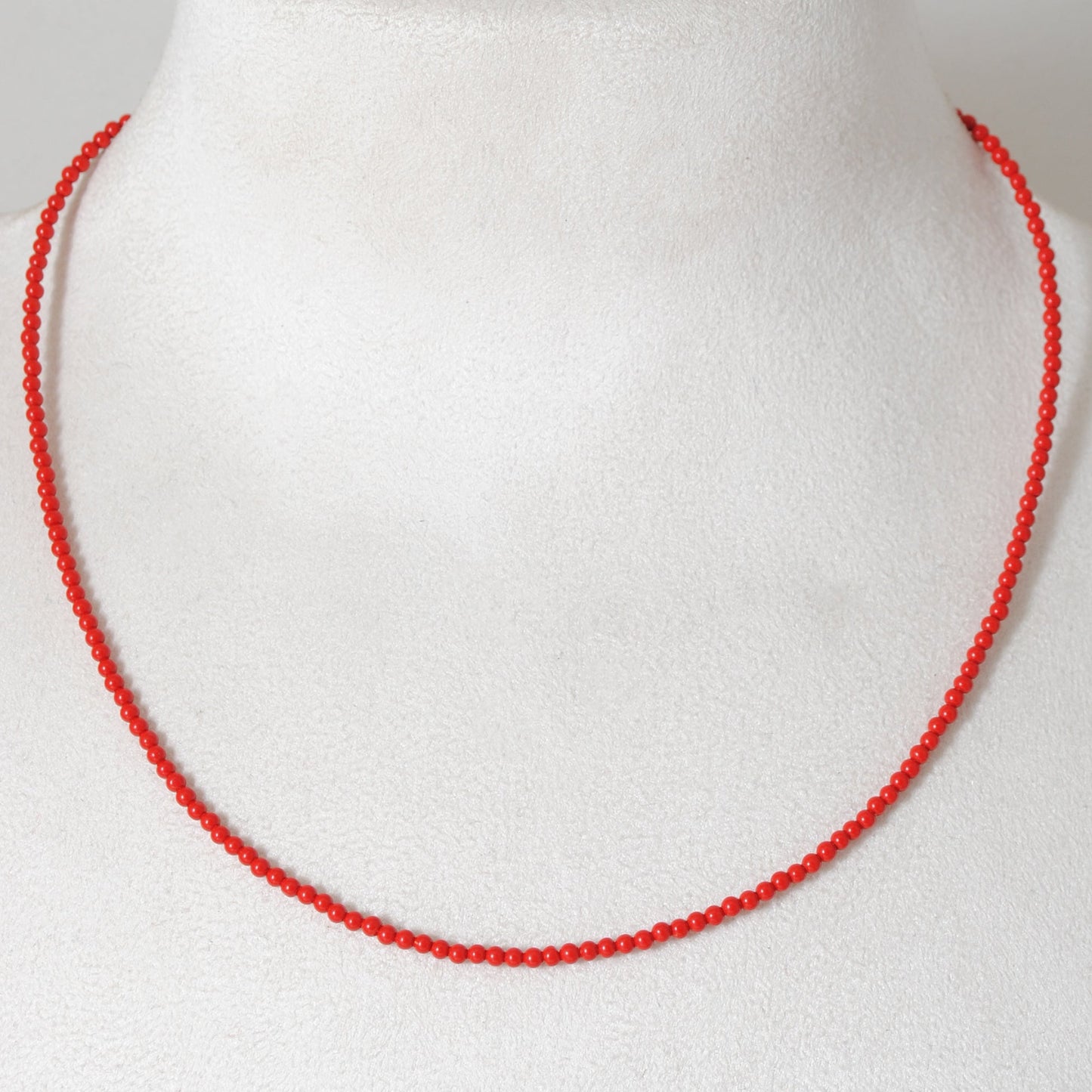 925 Sterling Silver Red Coral Beaded Necklace With Extension