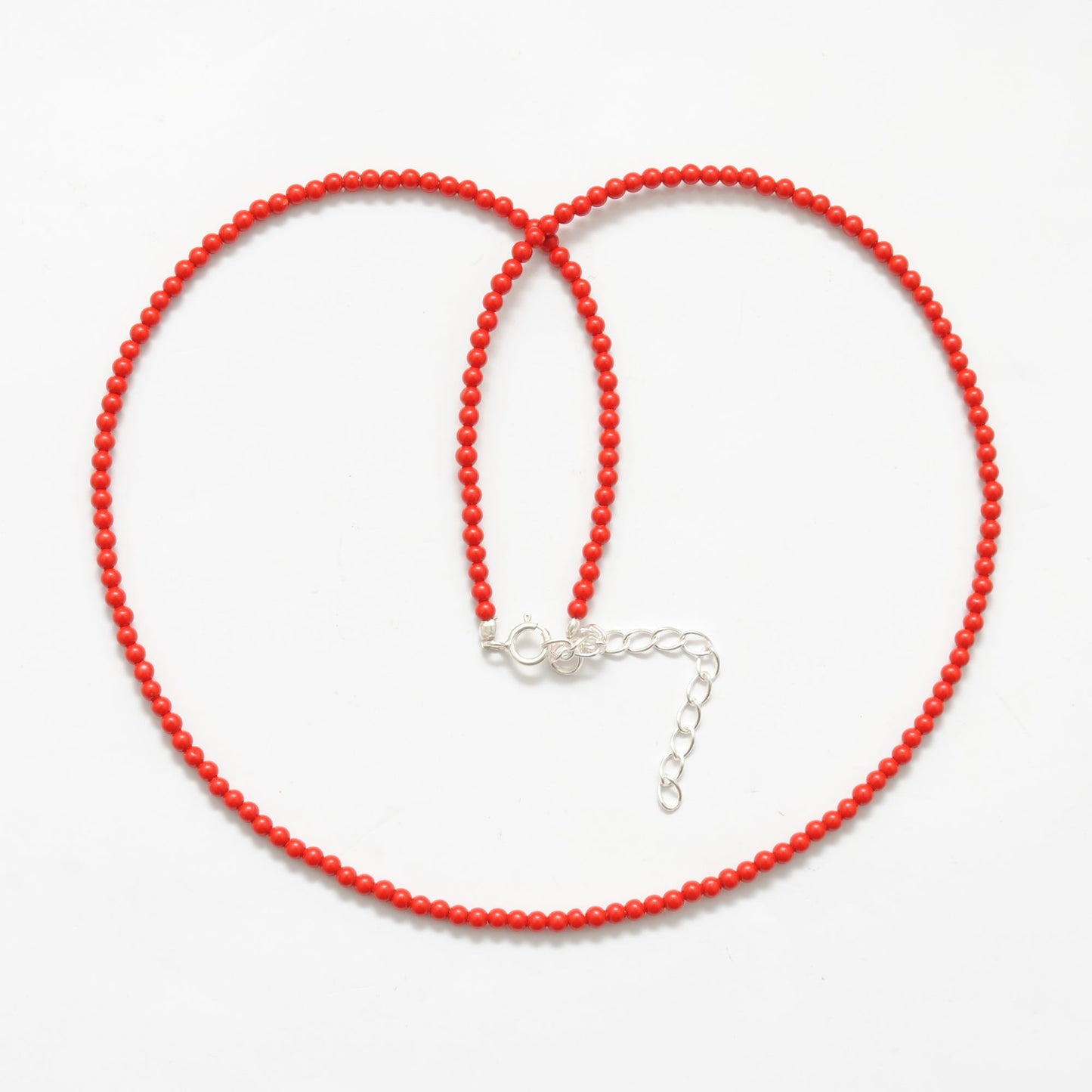 925 Sterling Silver Red Coral Beaded Necklace With Extension