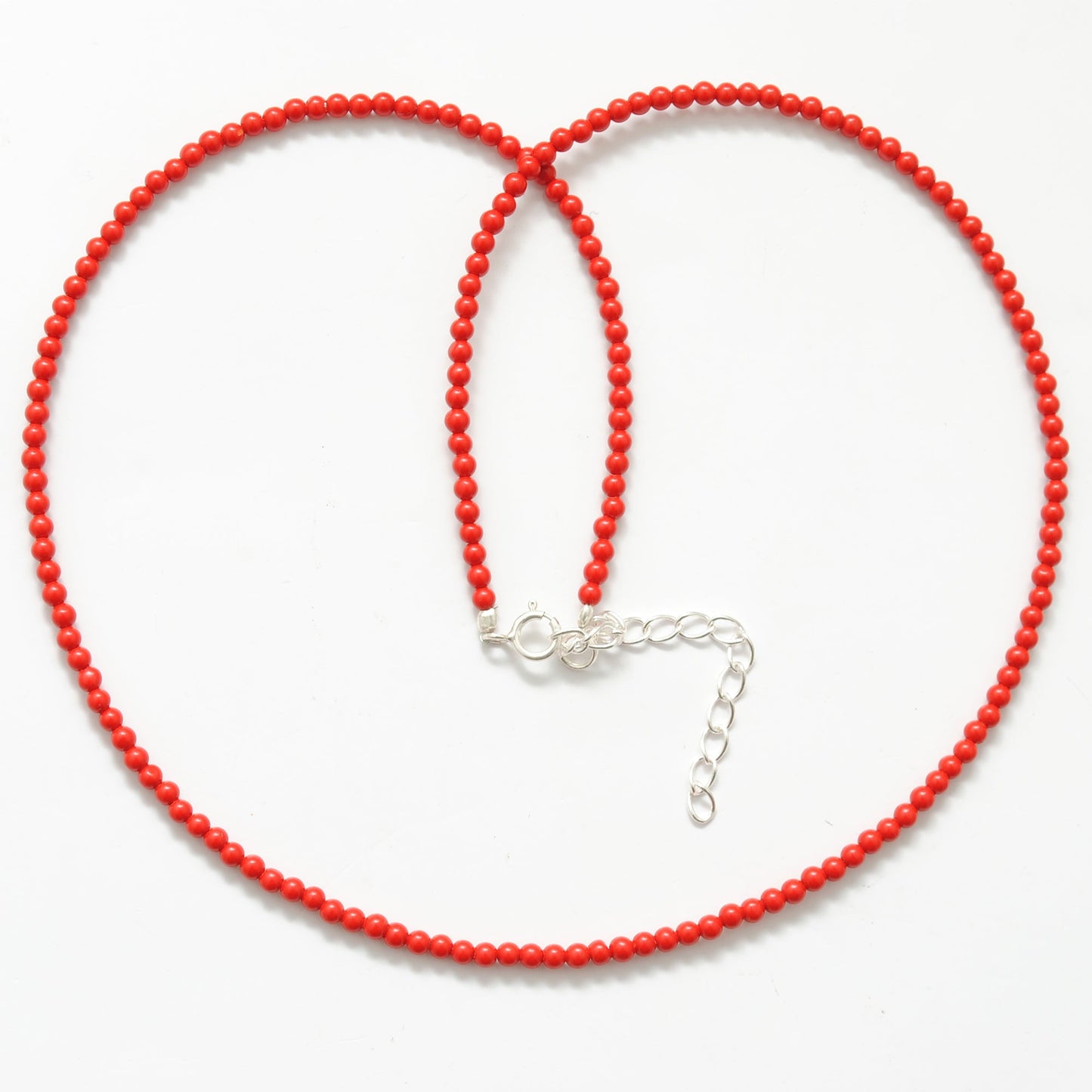 925 Sterling Silver Red Coral Beaded Necklace With Extension
