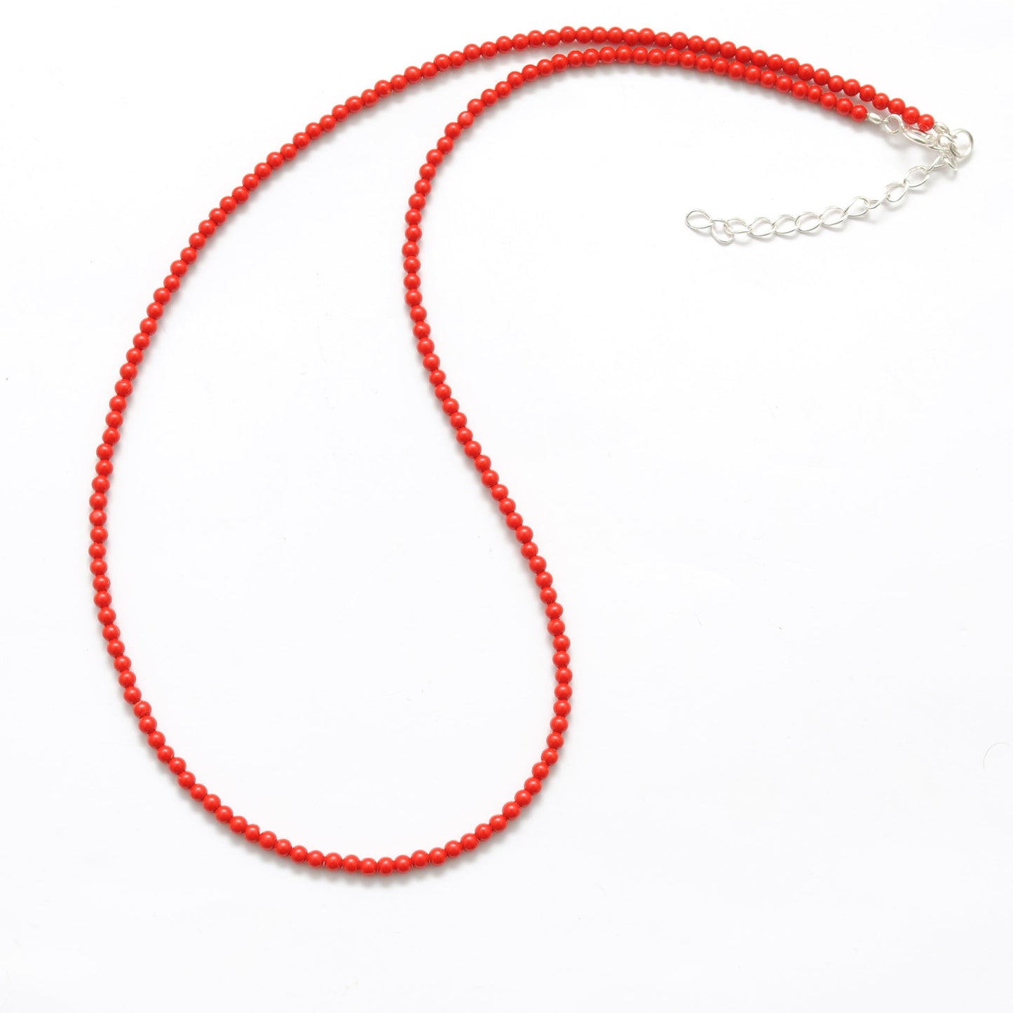 925 Sterling Silver Red Coral Beaded Necklace With Extension