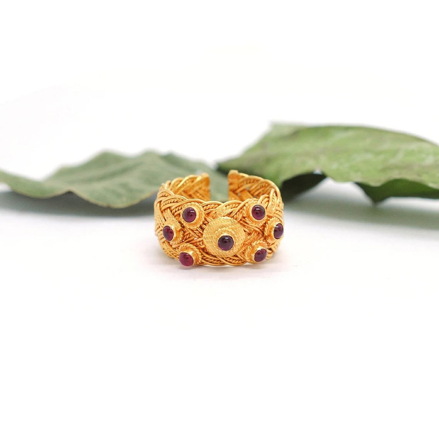 18k Solid Gold Ruby Gemstone Adjustable Band Ring – Elegant Gift for Her