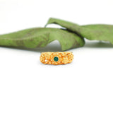 18k Solid Yellow Gold Emerald Victorian Ring 5 US