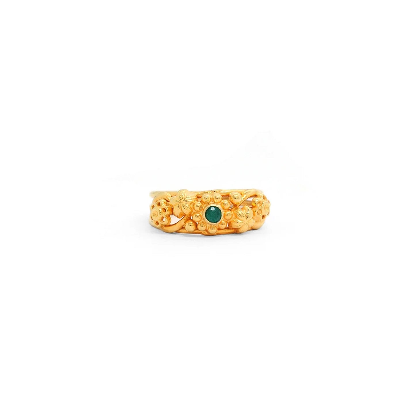 18k Solid Yellow Gold Emerald Victorian Ring 5 US