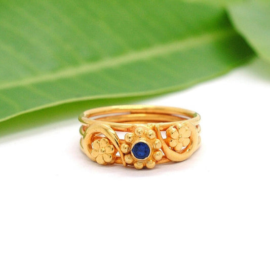 18k Yellow Gold Wedding Floral Ring 6 US