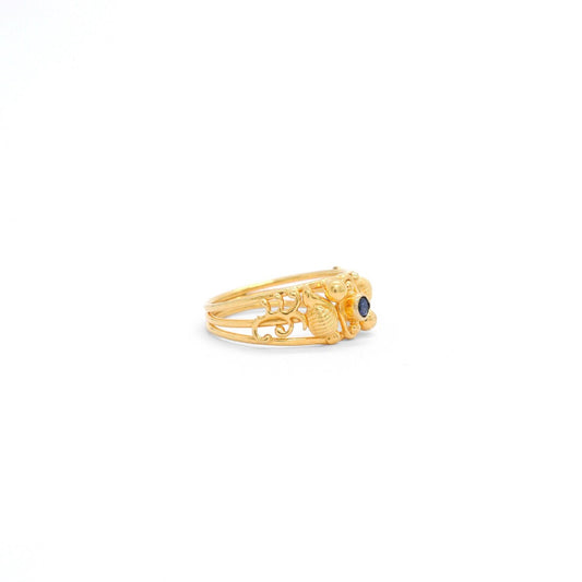 18k Solid Yellow Gold Ring Stone Studded Vintage Ring 6.5 US - view 3