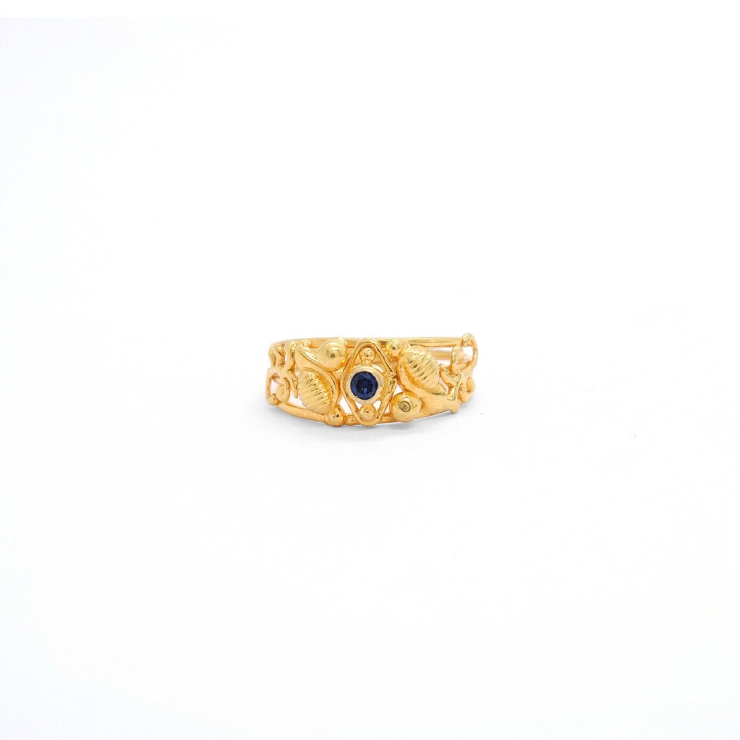 18k Solid Yellow Gold Ring Stone Studded Vintage Ring 6.5 US