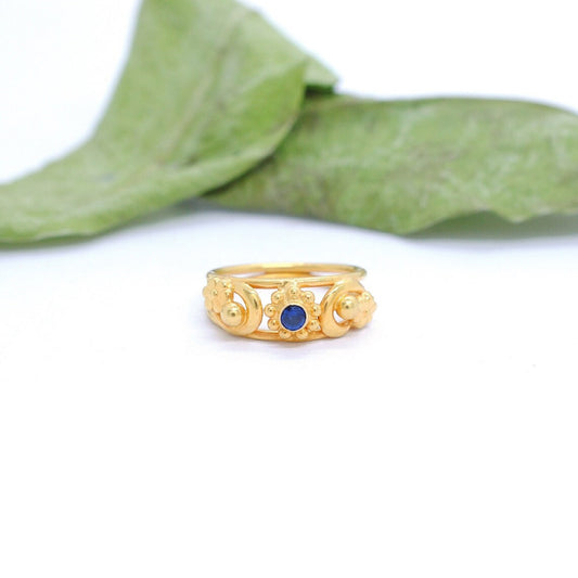 18k Solid Yellow Gold Stone Studded Flower Ring 5.5 US