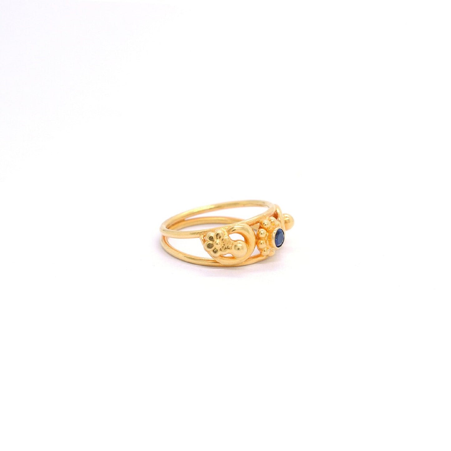 18k Solid Yellow Gold Stone Studded Flower Ring 5.5 US