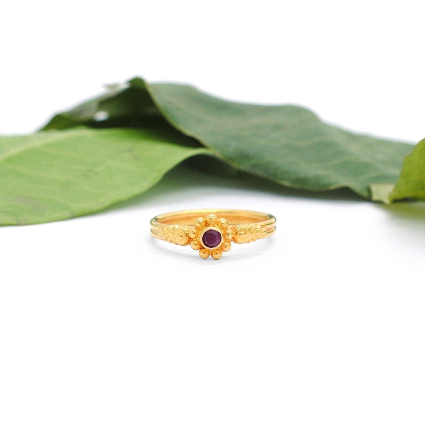 18k Solid Yellow Gold Floral Statement Ring 5.5 US