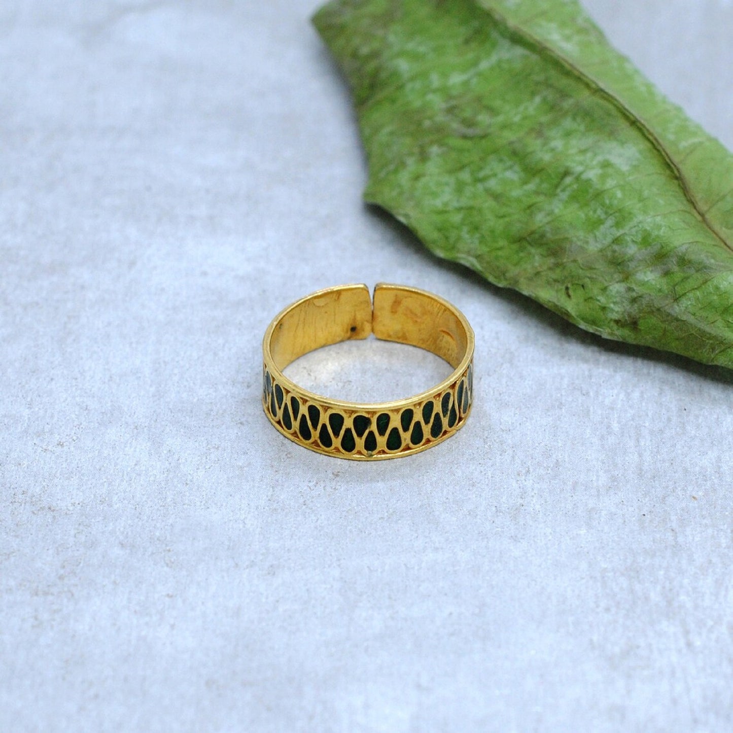 18k Solid Yellow Gold Adjustable Statement Band Ring