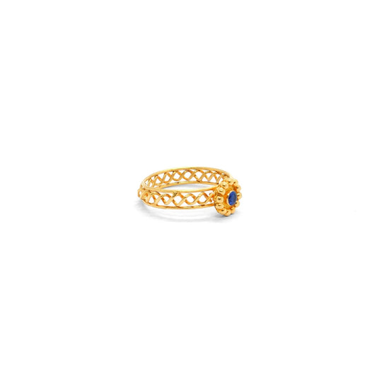 18K Yellow Gold Ring with Blue Stone – Size 6 Solitaire Band Ring - view 3