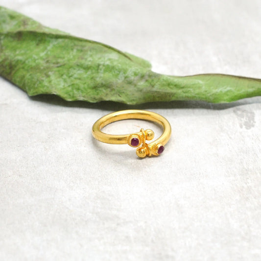18k Solid Yellow Gold Ruby Bypass Ring 8 Size