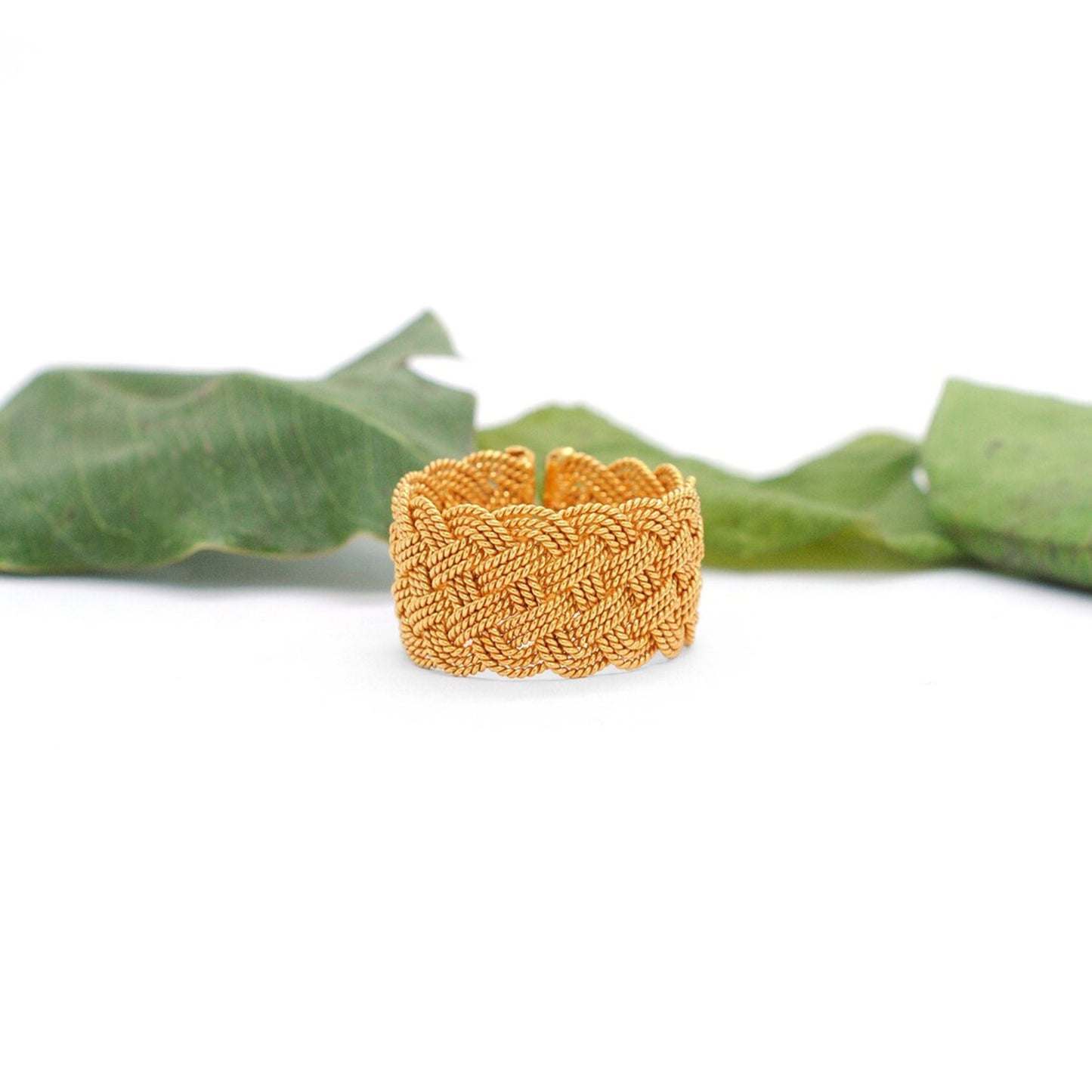 18k Solid Yellow Gold Twisted Adjustable Band Ring