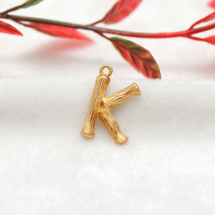 18k Solid Yellow Gold K Initial Letter Charm Pendant