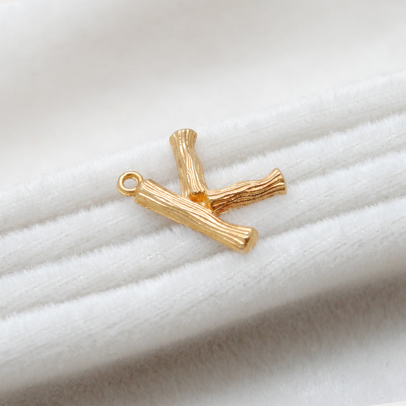 18k Solid Yellow Gold K Initial Letter Charm Pendant