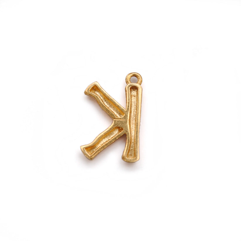 18k Solid Yellow Gold K Initial Letter Charm Pendant