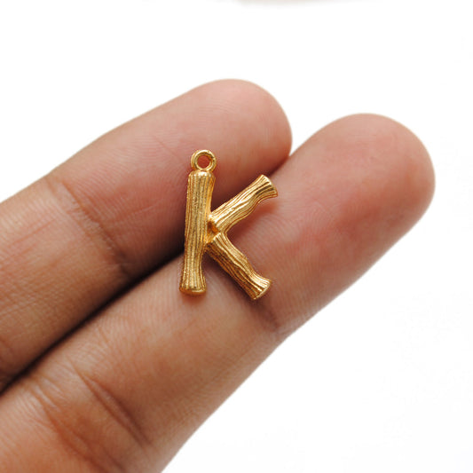 18k Solid Yellow Gold K Initial Letter Charm Pendant - view 3
