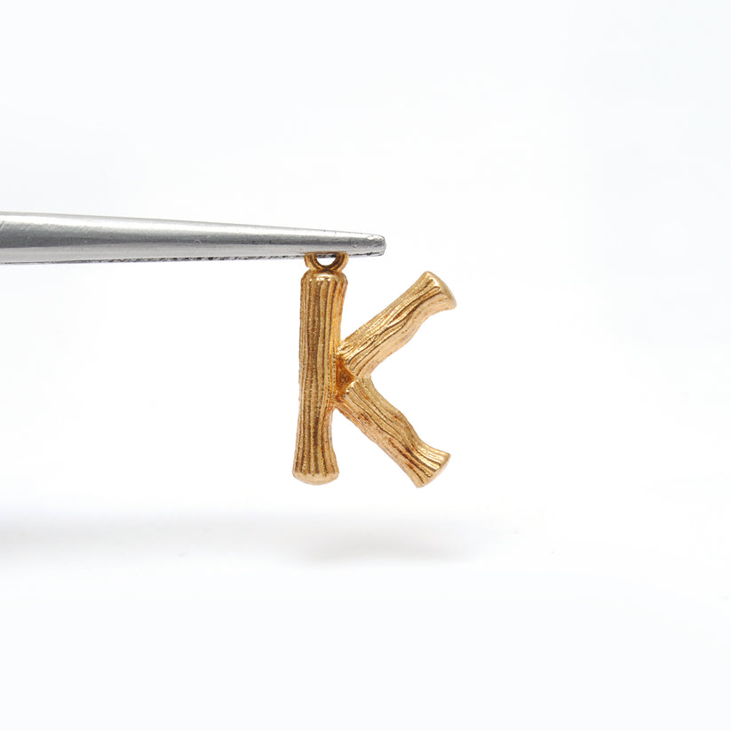 18k Solid Yellow Gold K Initial Letter Charm Pendant
