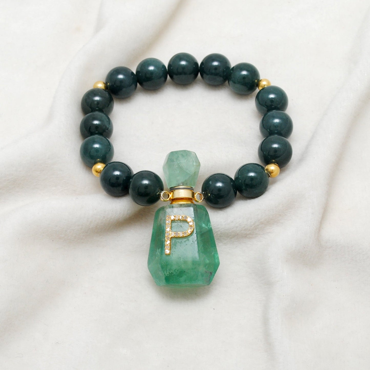 925 Sterling Silver Green Jade & Aventurine Fancy Beaded Bracelet - Sar Gems