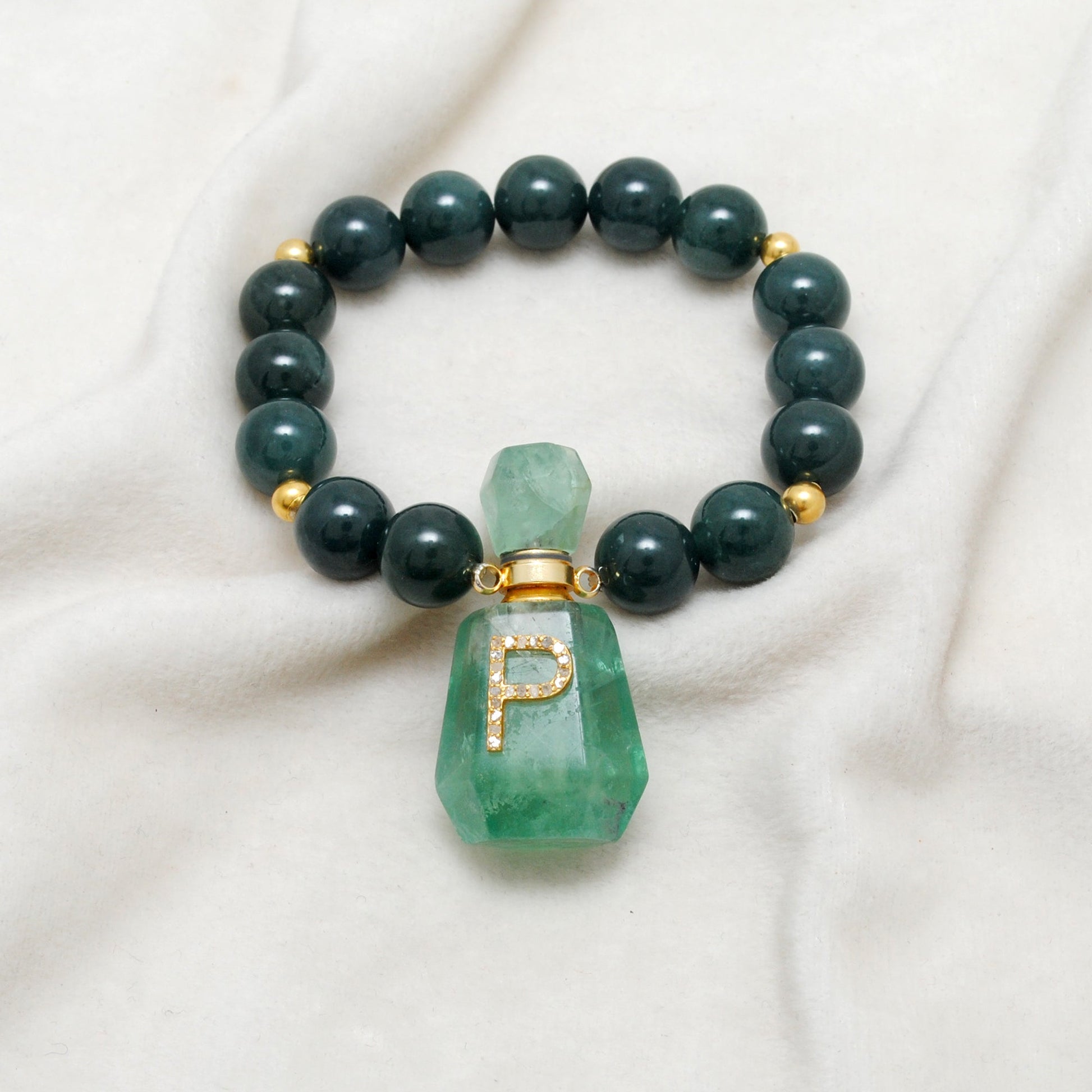 925 Sterling Silver Green Jade & Aventurine Fancy Beaded Bracelet - Sar Gems