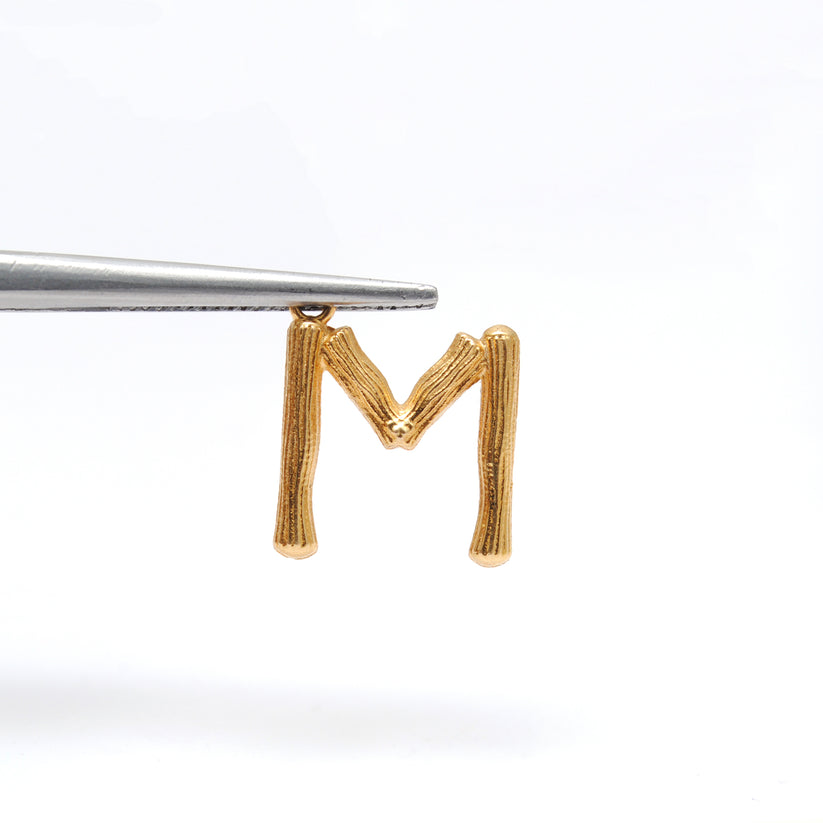 18k Solid Yellow Gold M Initial Letter Charm Pendant