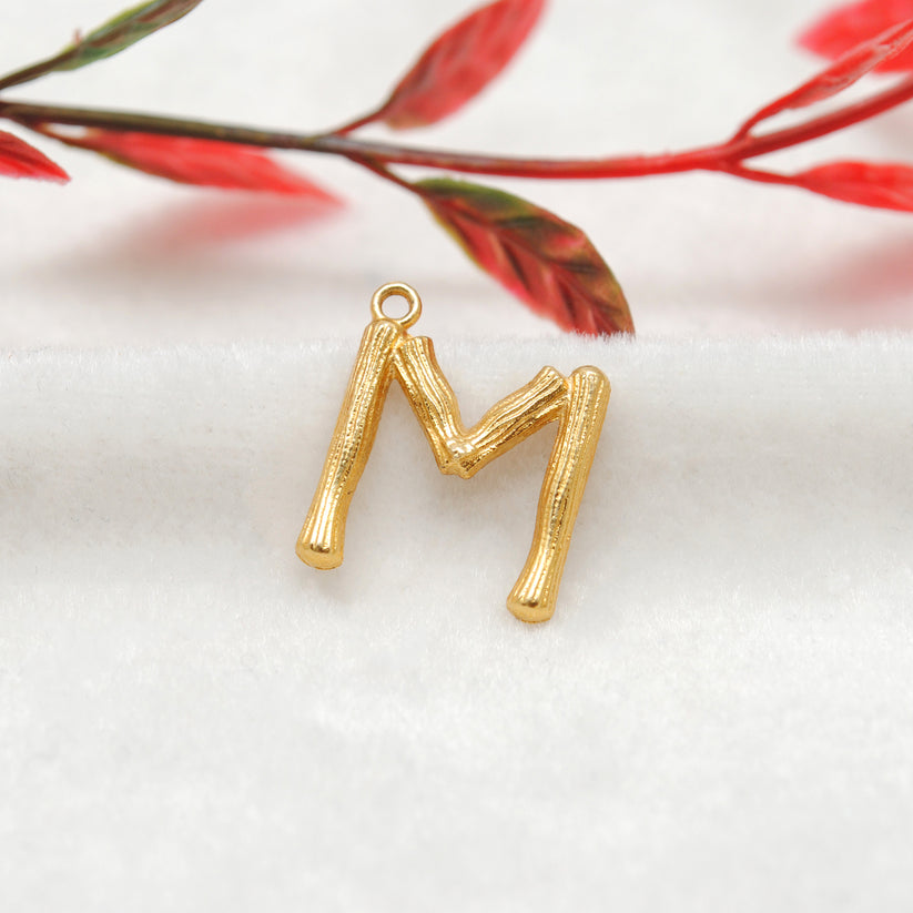 18k Solid Yellow Gold M Initial Letter Charm Pendant