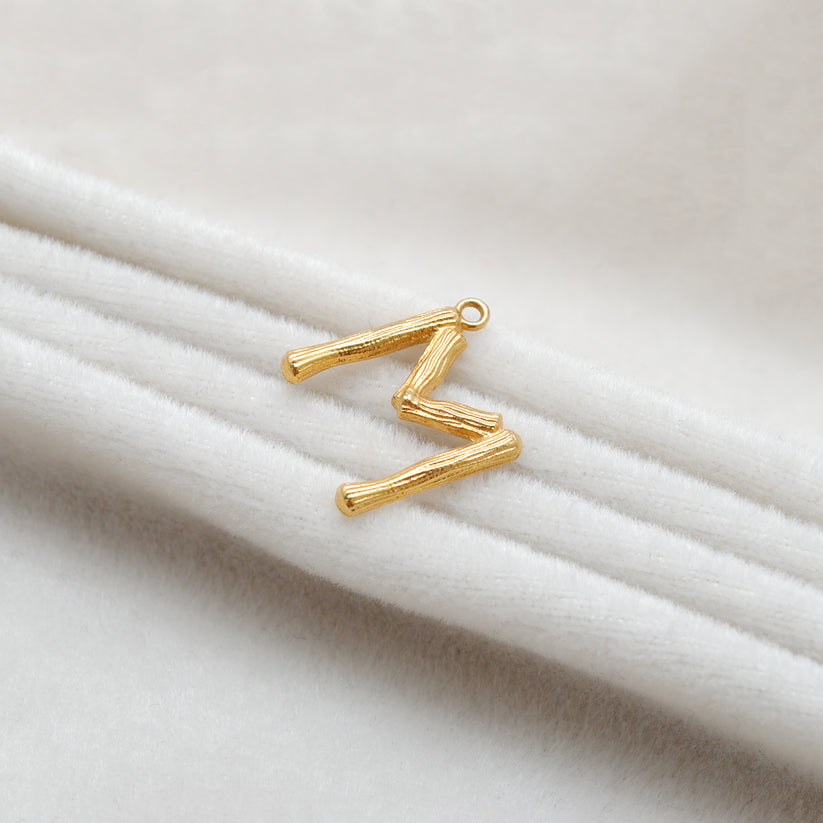 18k Solid Yellow Gold M Initial Letter Charm Pendant