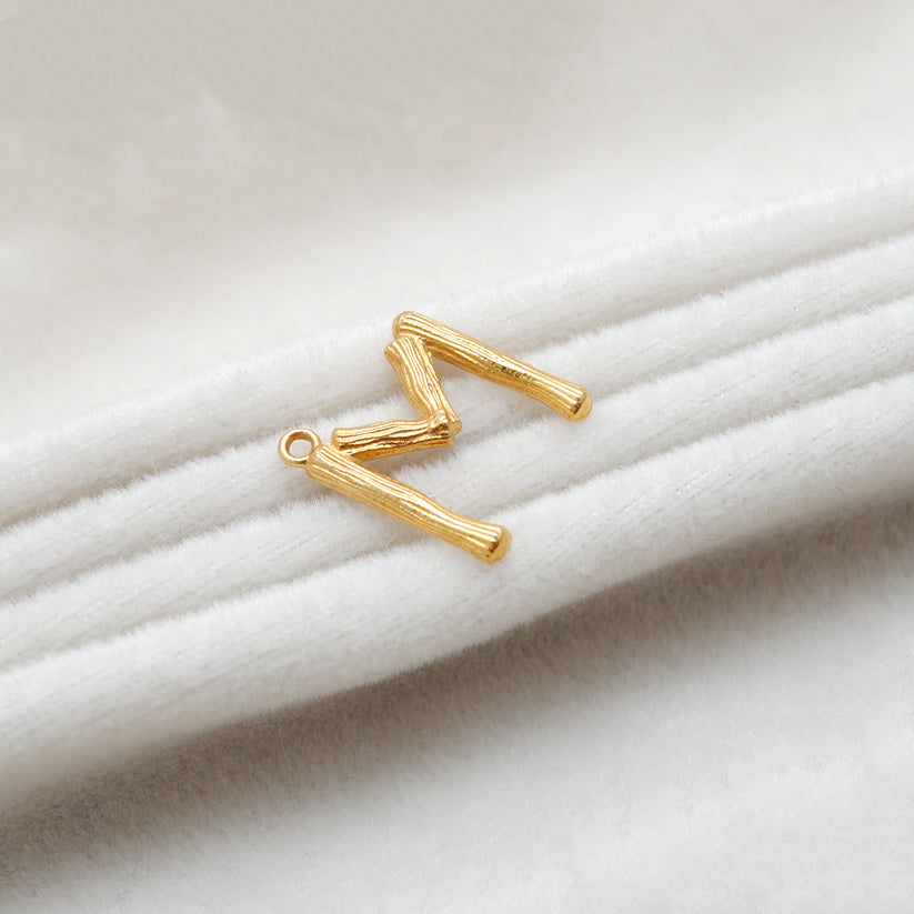 18k Solid Yellow Gold M Initial Letter Charm Pendant