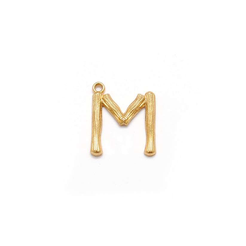 18k Solid Yellow Gold M Initial Letter Charm Pendant