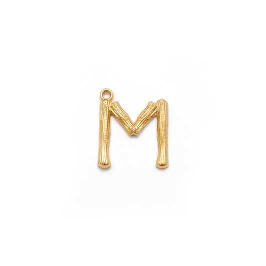 18k Solid Yellow Gold M Initial Letter Charm Pendant - view 3