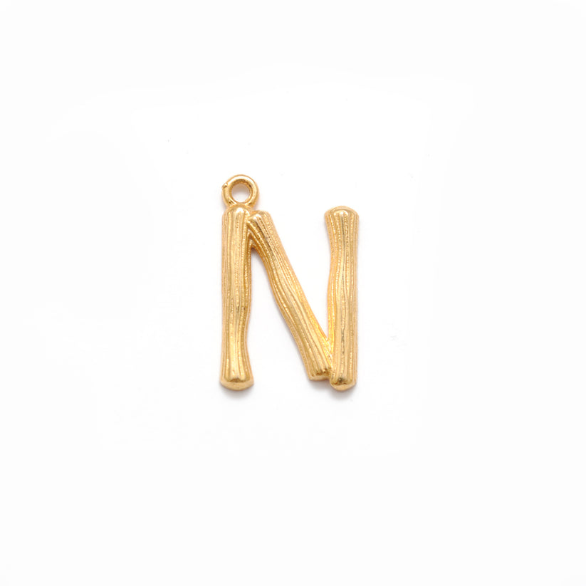18k Solid Yellow Gold N Initial Letter Charm Pendant