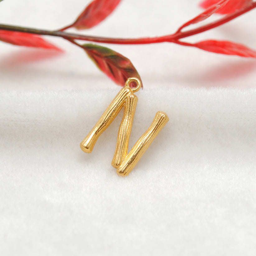 18k Solid Yellow Gold N Initial Letter Charm Pendant