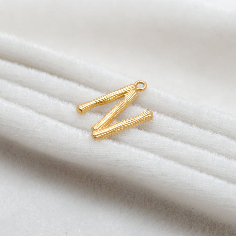 18k Solid Yellow Gold N Initial Letter Charm Pendant