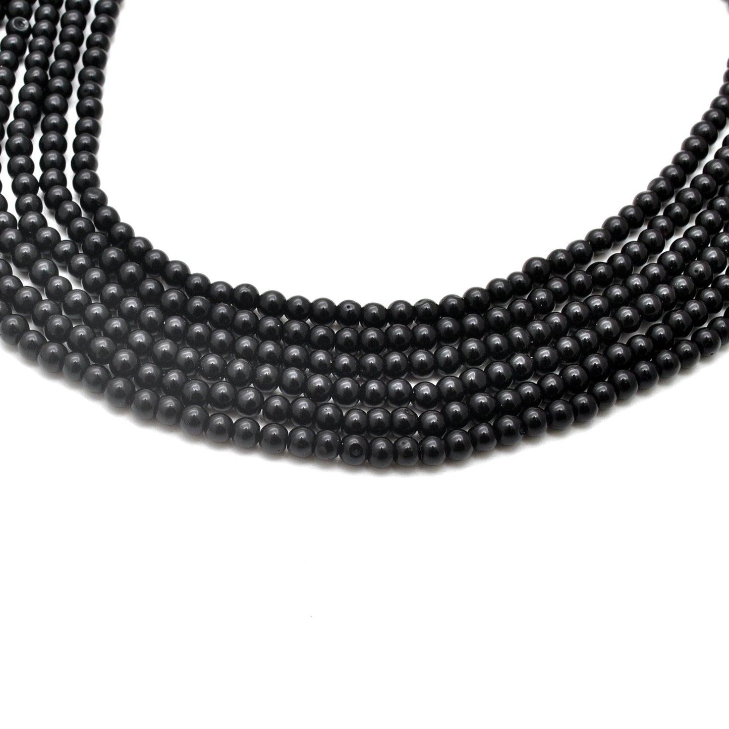 Natural Black Onyx Plain Round Gemstone Beads 12.5" Strand