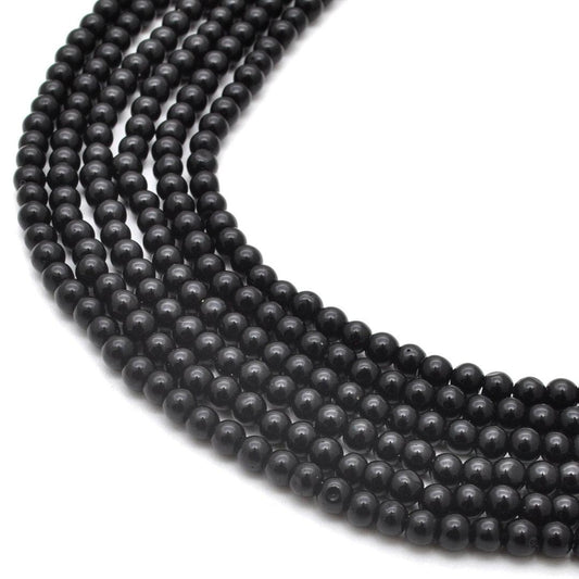 Natural Black Onyx Plain Round Gemstone Beads 12.5" Strand