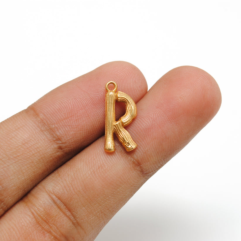 18k Solid Gold Initial R Name Charm