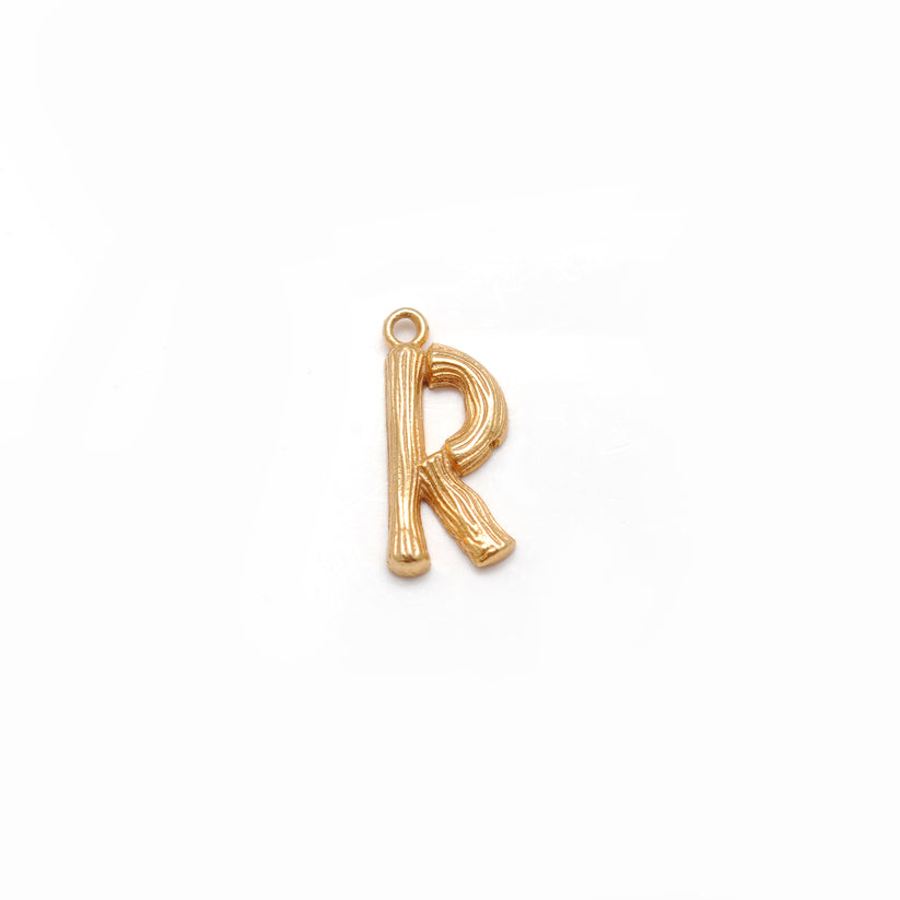 18k Solid Gold Initial R Name Charm