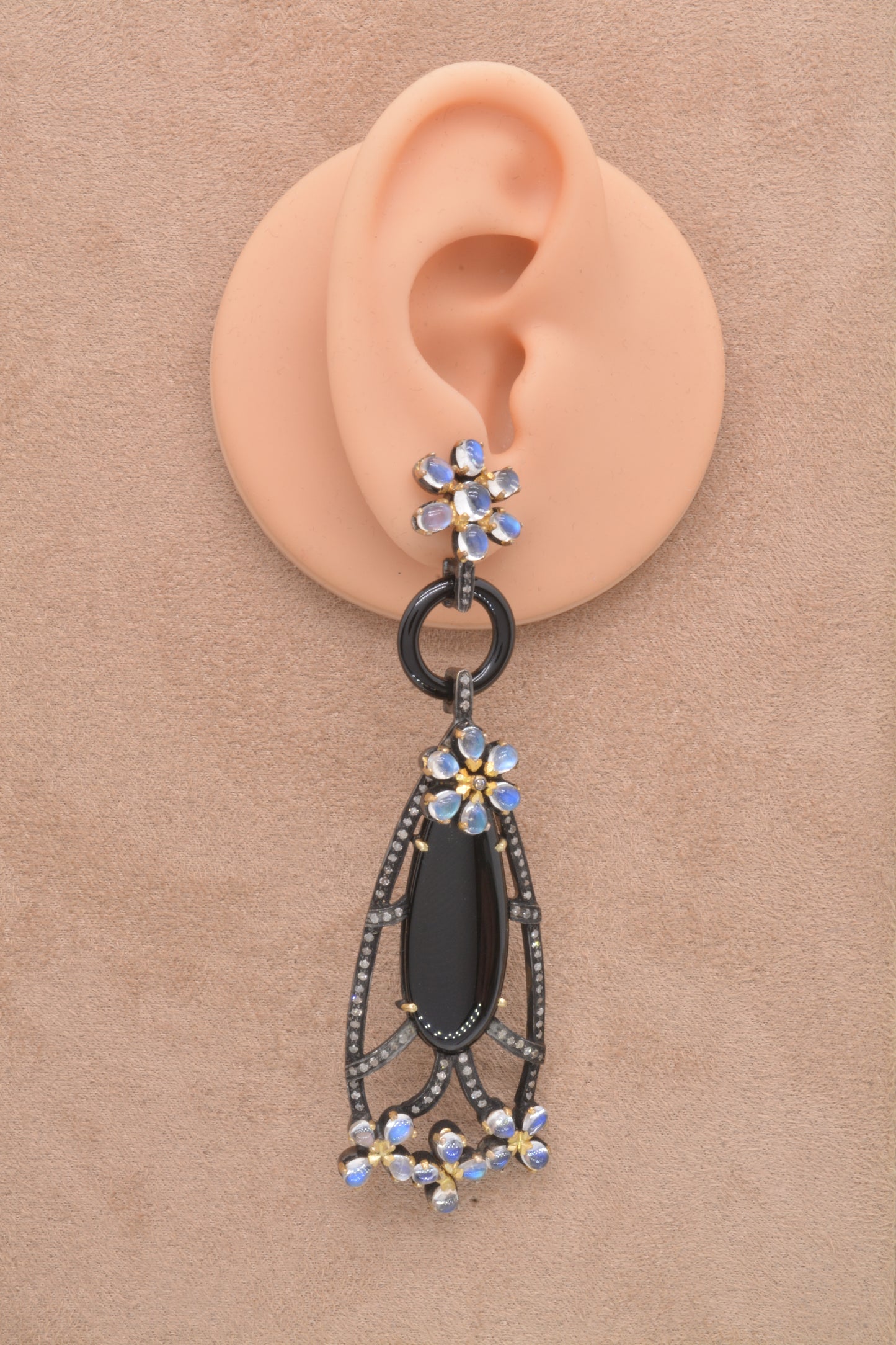 925 Silver Elegant Handcrafted Mixed Stone and CZ Teardrop Earrings