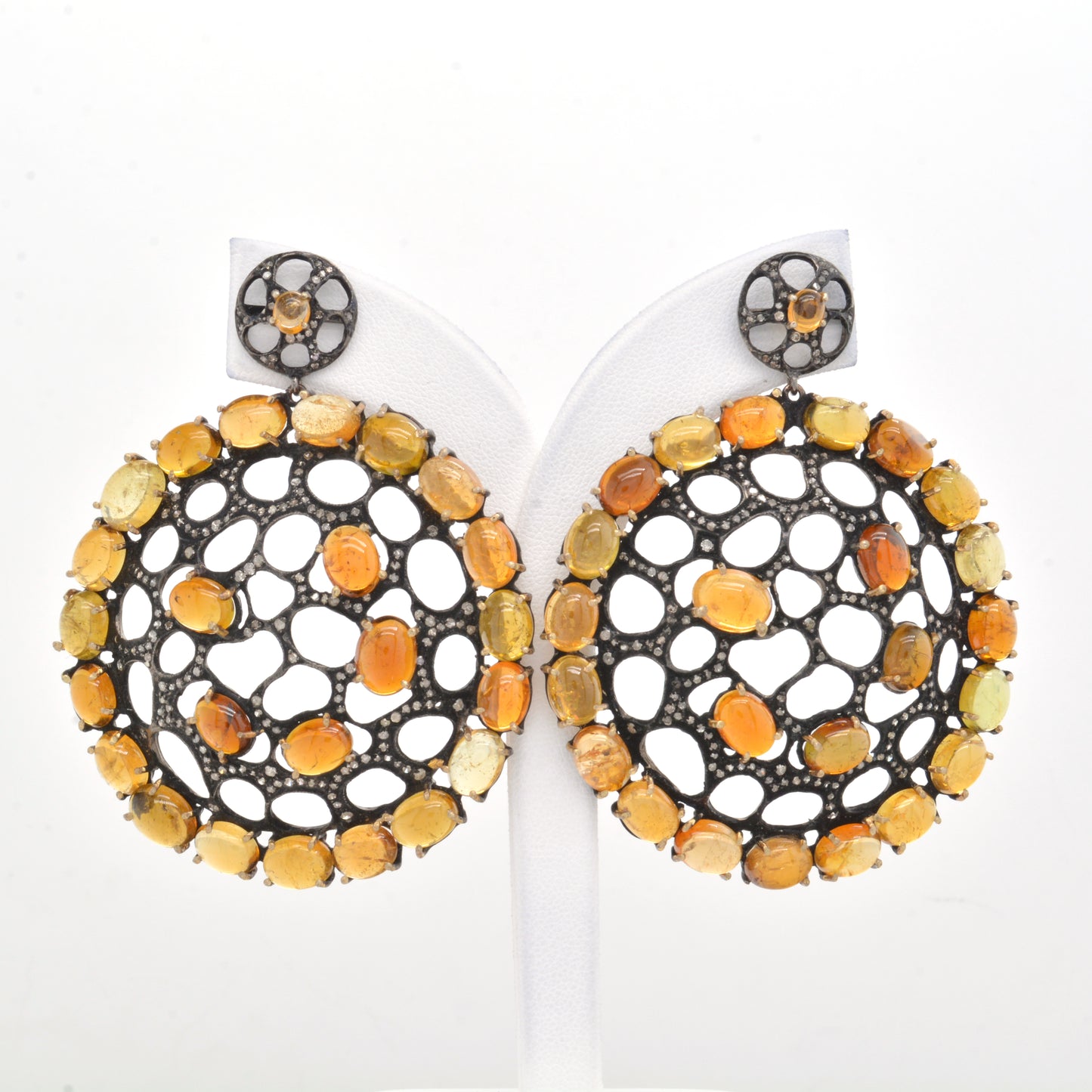 925 Sterling Silver Round Yellow Citrine Statement Earrings