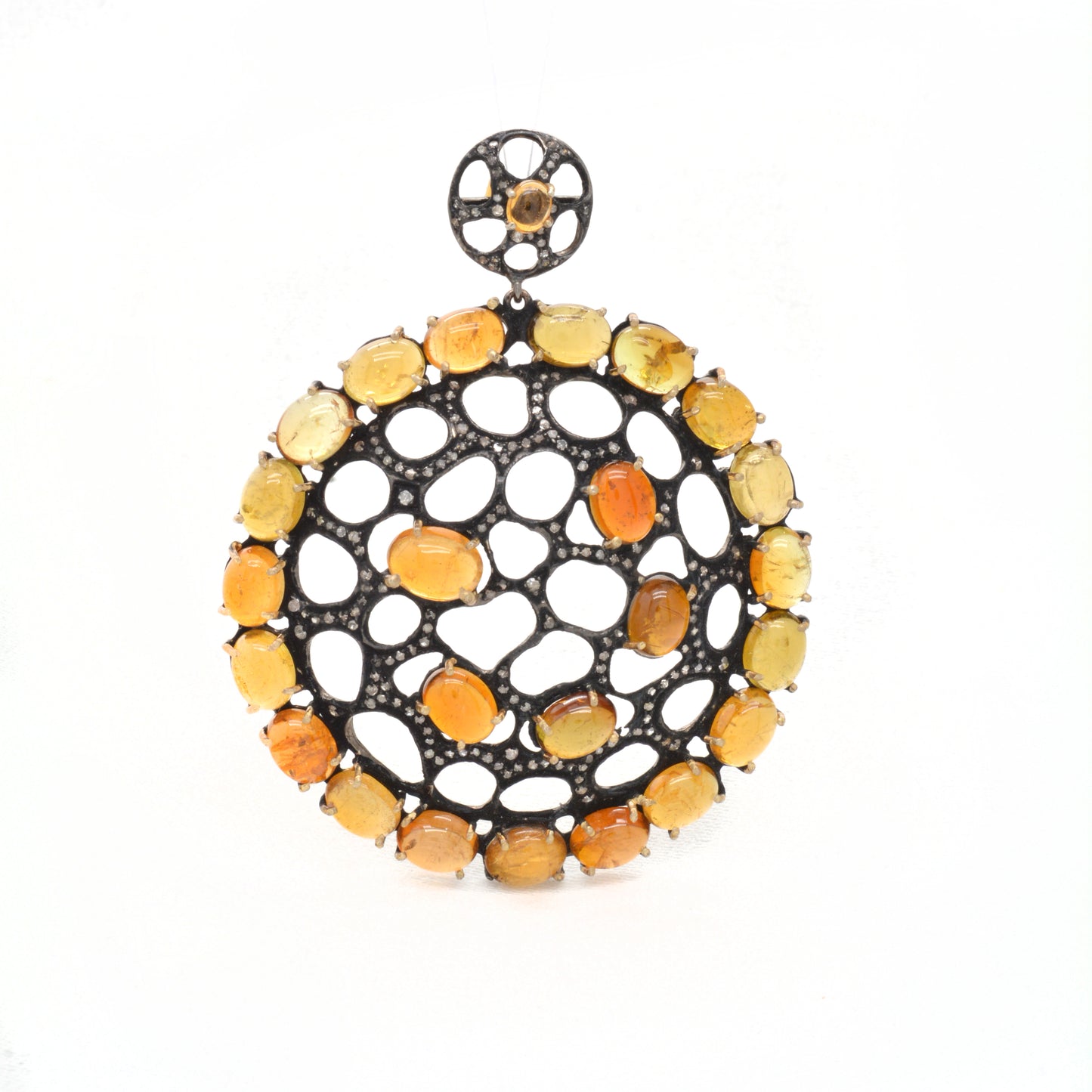 925 Sterling Silver Round Yellow Citrine Statement Earrings