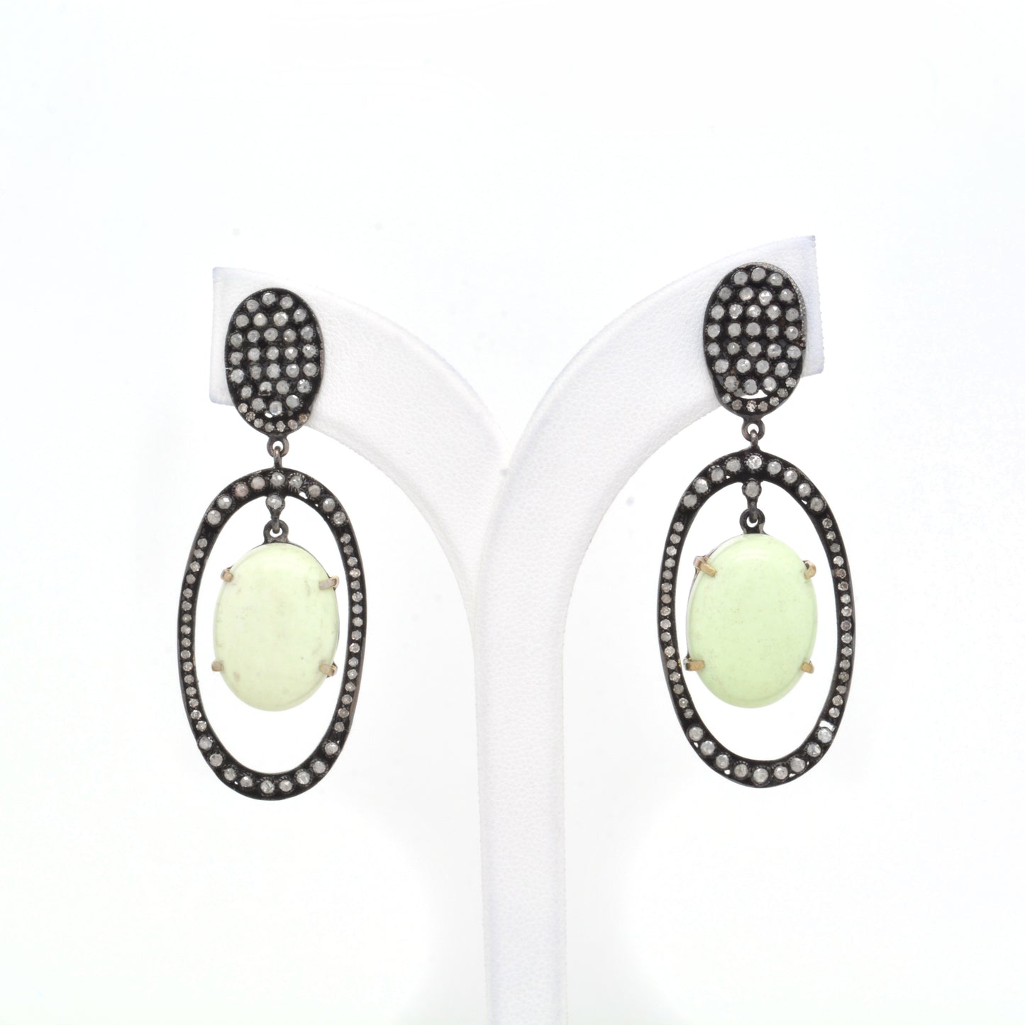 Oval Agate & Diamond Accent Dangle Earrings