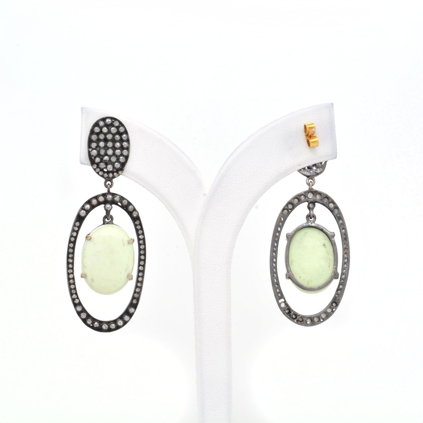 Oval Agate & Diamond Accent Dangle Earrings