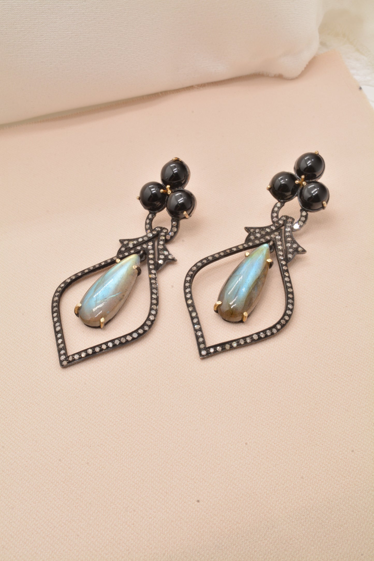 Chic Black and Mixed Stone Teardrop Silver Earrings