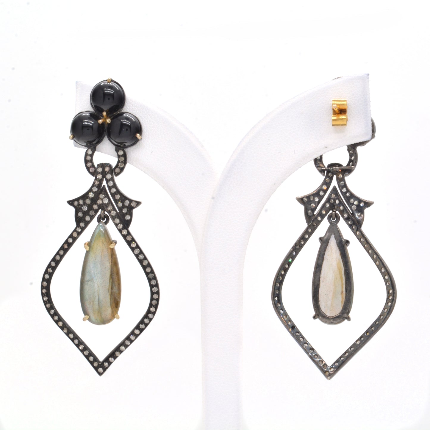 Chic Black and Mixed Stone Teardrop Silver Earrings