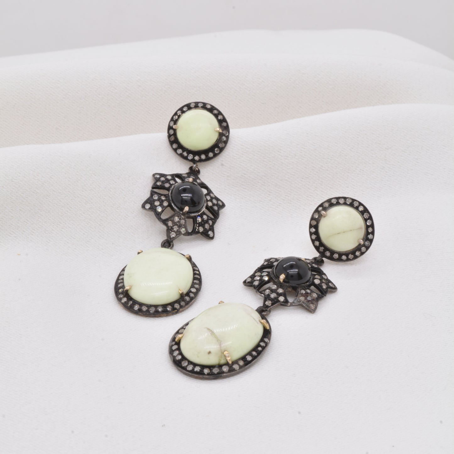 Exquisite Chrysoprase and CZ-Accented Drop Silver Earrings