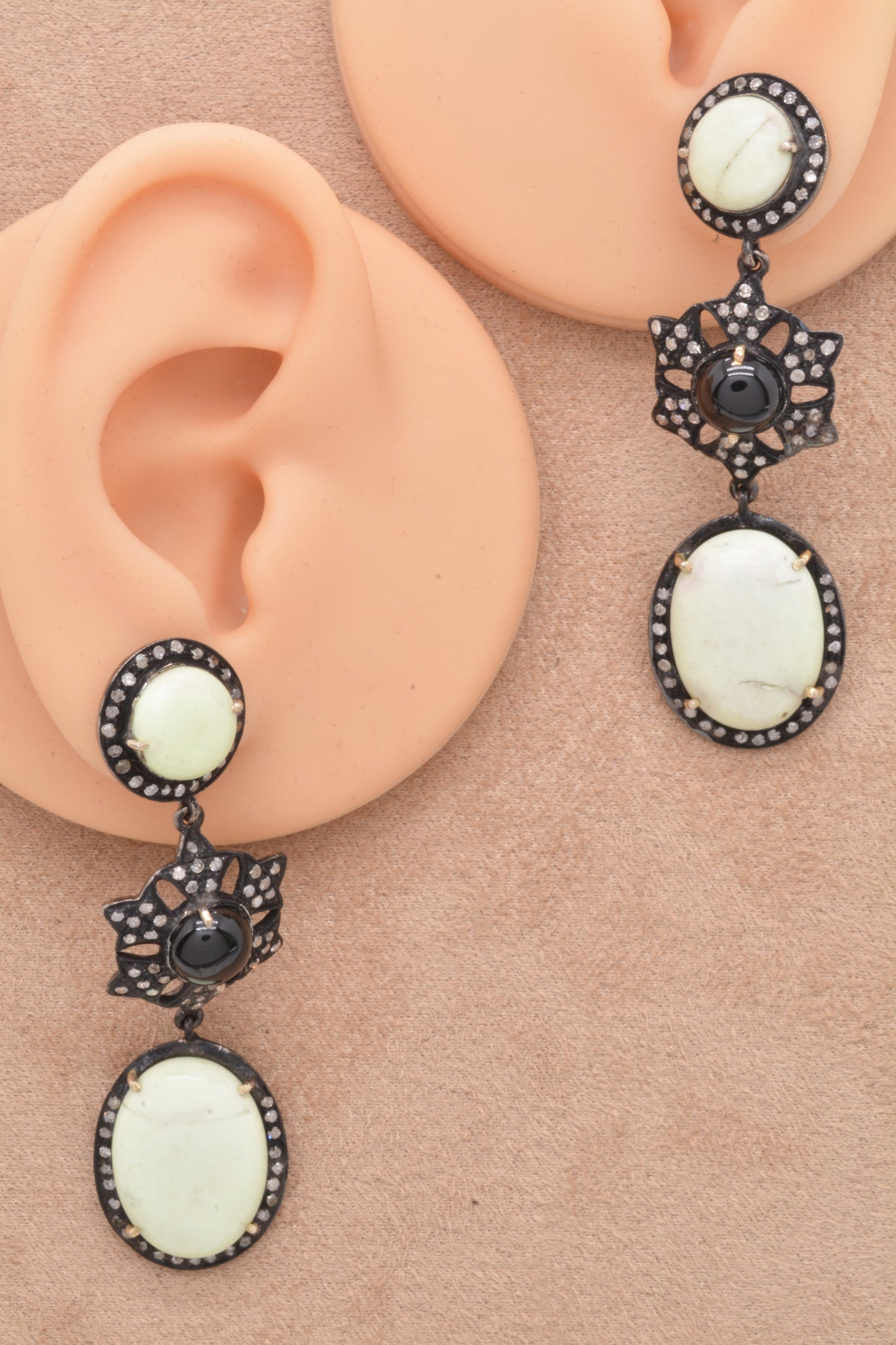 Exquisite Chrysoprase and CZ-Accented Drop Silver Earrings