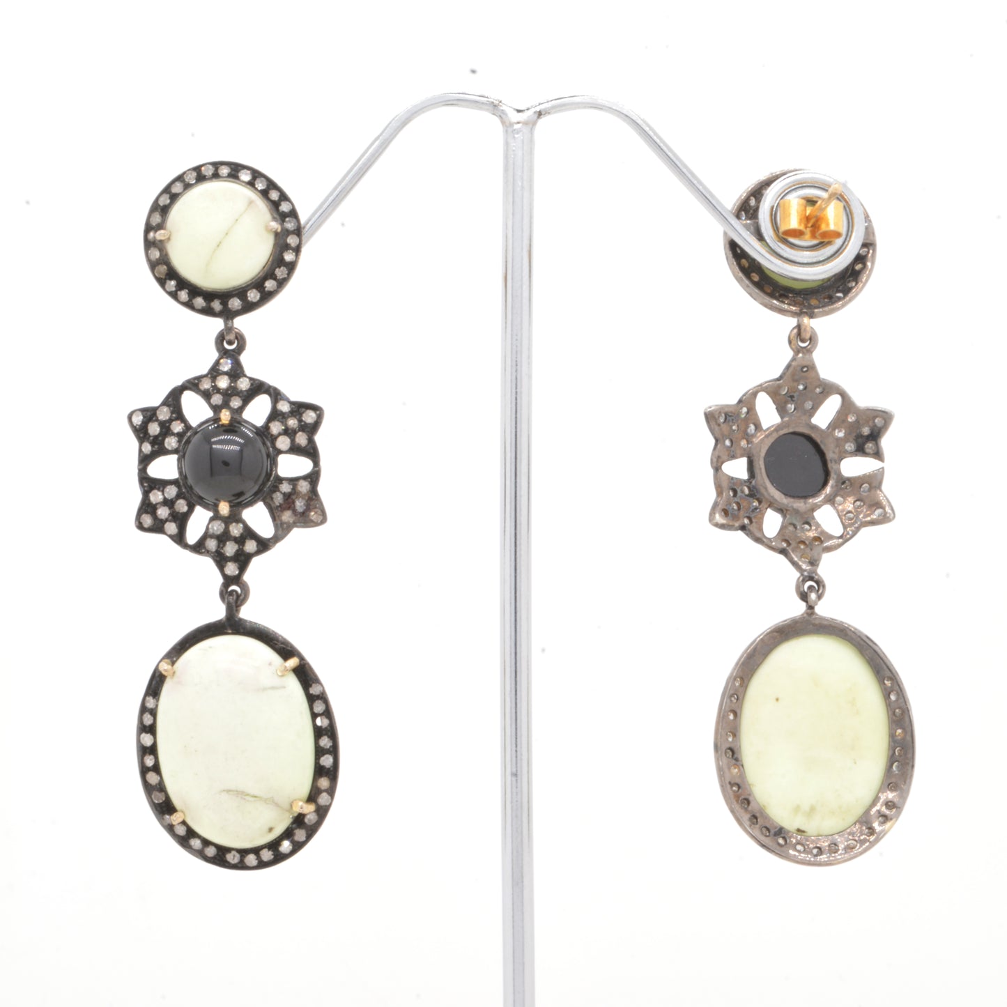 Exquisite Chrysoprase and CZ-Accented Drop Silver Earrings